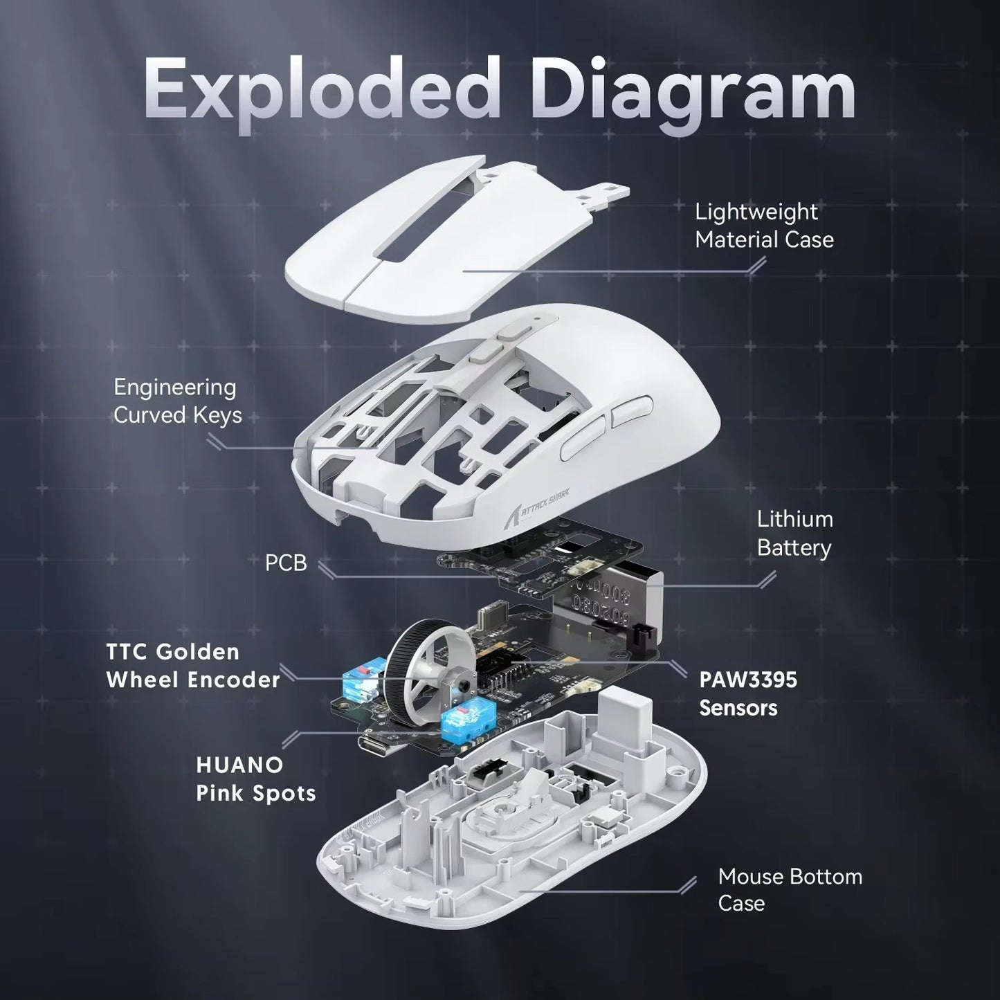 Souris Bluetooth X6 PAW3395, Leic-Mode 2.4, Base de Charge RVB Attack Shark