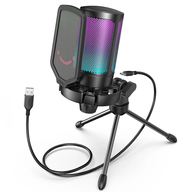 Microphone USB Ampligame FIFINE pour Streaming en Jeux avec Filtre Anti-pop, Support Antichoc et Contrôle de Gain - Micro à Condensateur Discrè-A6V pour PC