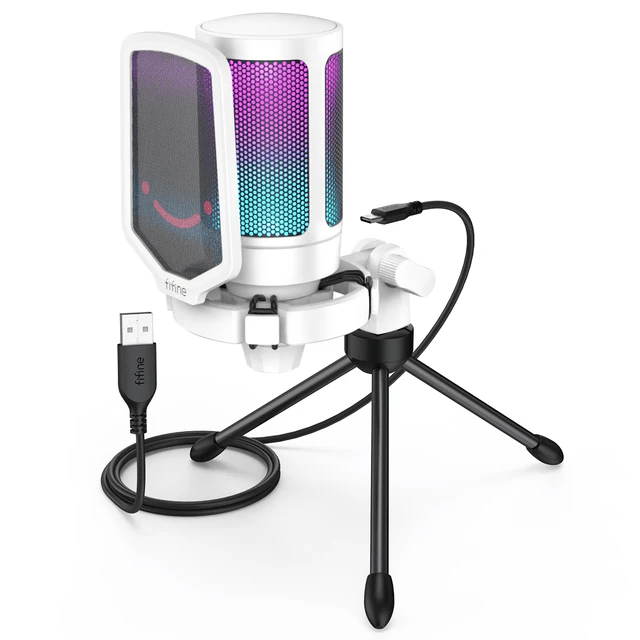 Microphone USB Ampligame FIFINE pour Streaming en Jeux avec Filtre Anti-pop, Support Antichoc et Contrôle de Gain - Micro à Condensateur Discrè-A6V pour PC