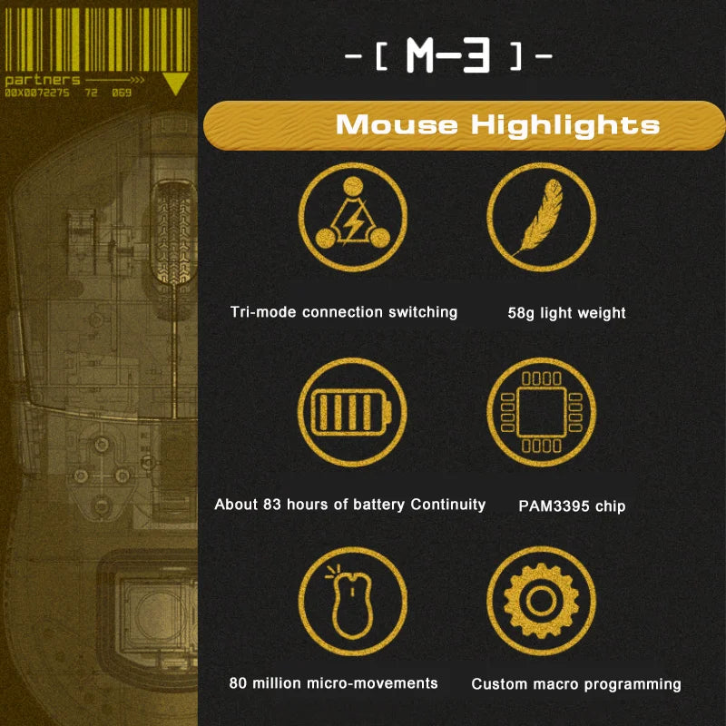 Darmoshark-Souris de Jeu M3 : Performances Esports sans Fil, Bluetooth et 26K DPI